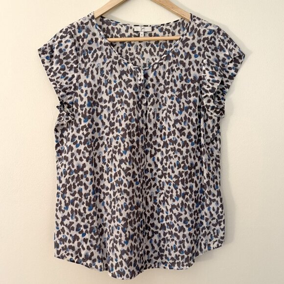 Joie 100% Silk Leopard Print Cap-Sleeve Button-Up Blouse Sz M - Picture 1 of 8